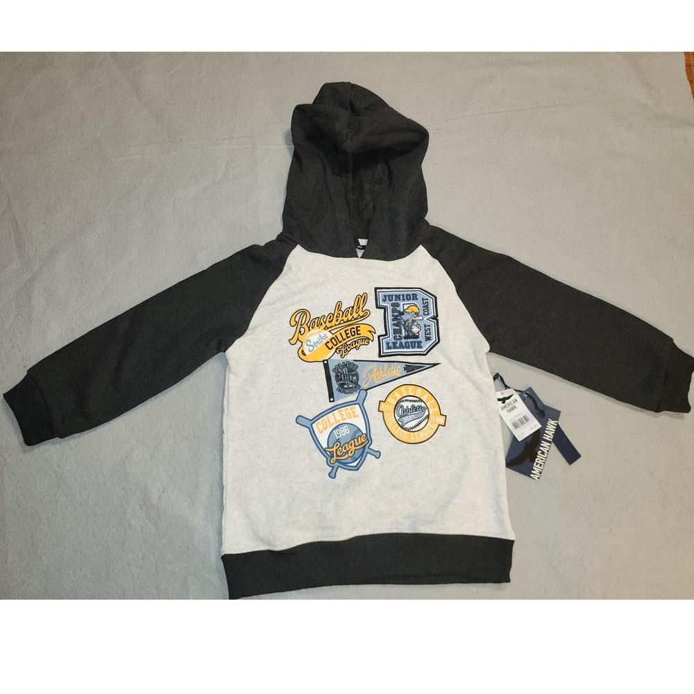American Hawk Hoodie Kids 4T Grey NWT Baseball College League Raglan Pullover